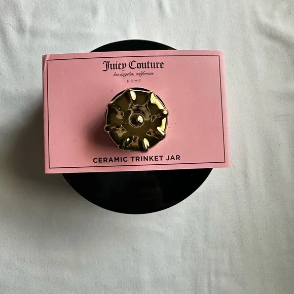 Juicy Couture Black Trinket Jar with Pink Label and Gold Knob - Picture 3 of 4